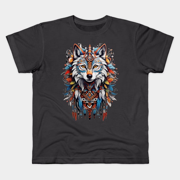 Tribal Wolf Two Kids T-Shirt by ginkelmier@gmail.com